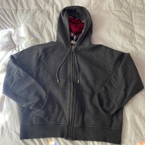 Burberry London Heather gray hoodie with classic red plaid hooded sweatshirt